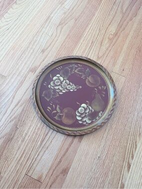 Vintage Mid Century Metal Toleware Fruit Design Decorative Tray